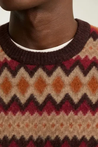 Argyle Fair Isle-tröja med rund hals