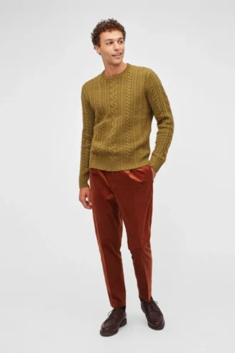Merino-tröja med kabelmönster och rund hals