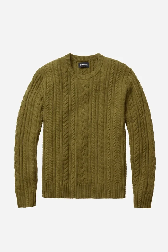 Merino-tröja med kabelmönster och rund hals Merino-tröja med kabelmönster och rund hals