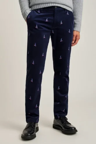 Stretchbroderade corduroybyxor